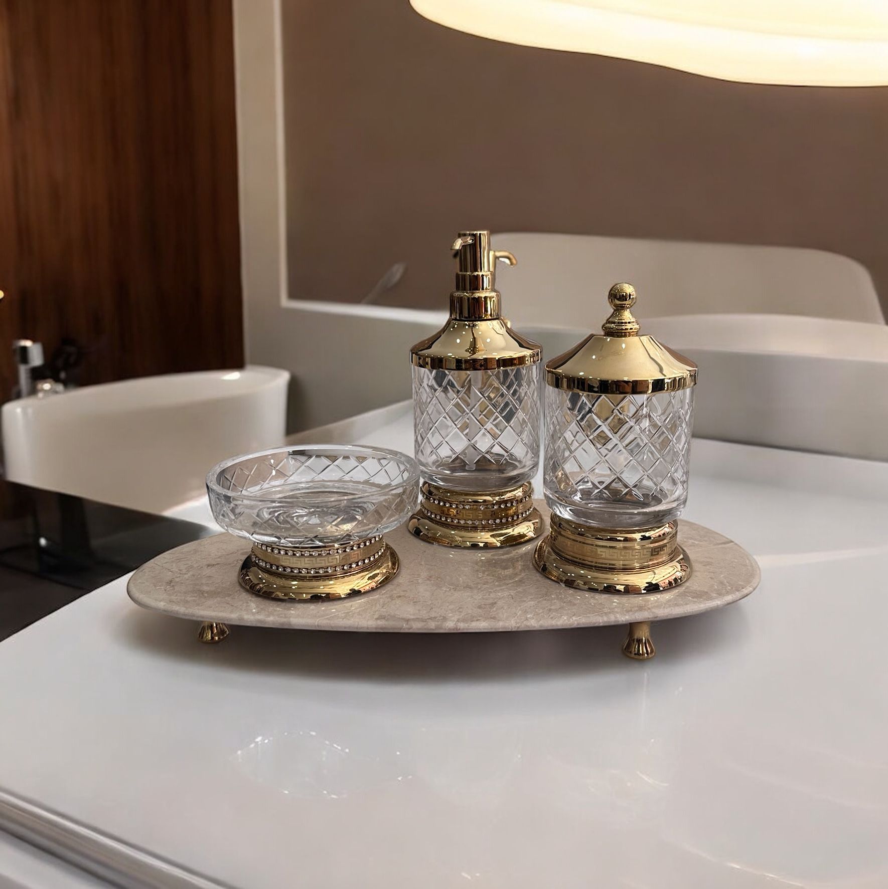 Emy Glass Gold Chrome Bathroom Set